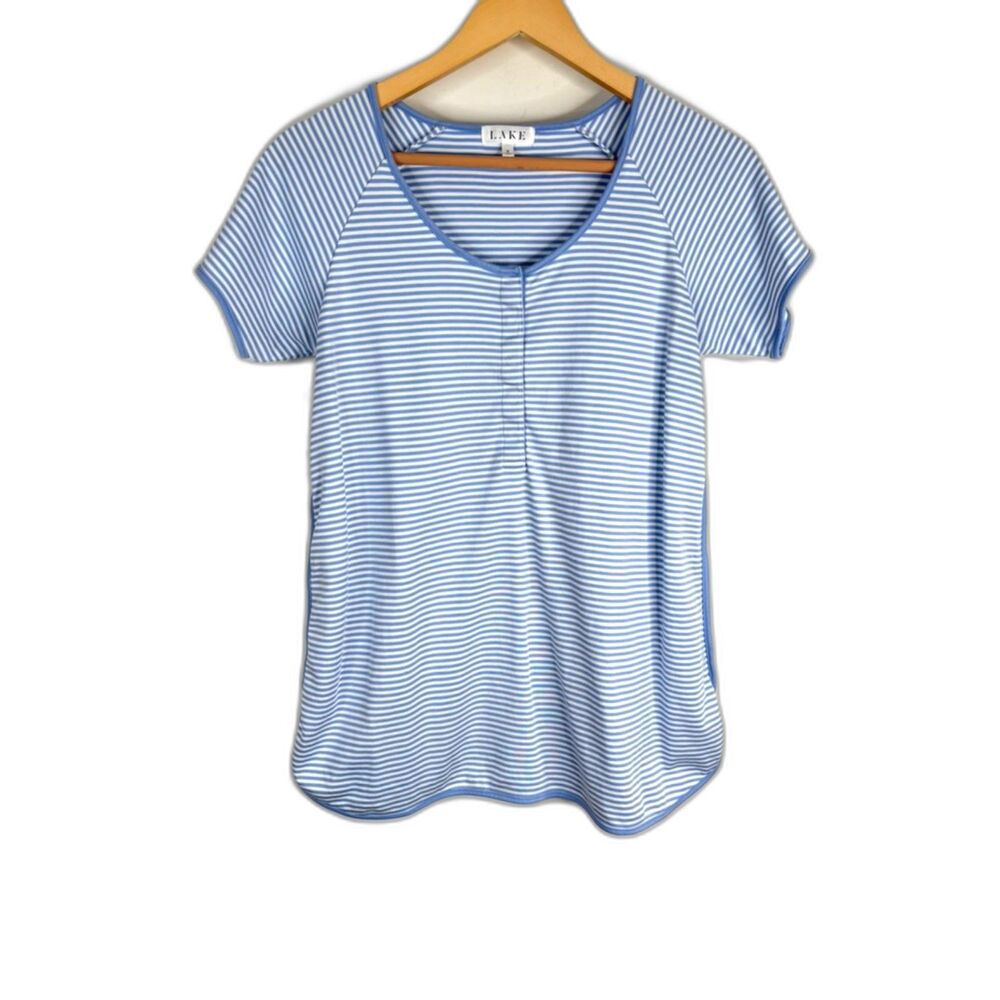 Lake Pajama Henley Top S Short Sleeve Cotton Blue Stripe Lightweight Lounge Peru